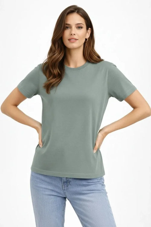 Bisiklet Yaka Tişört Regular Kalıp Basic Pamuklu Günlük Kullanım T-shirt - Mint Yeşili (184269)