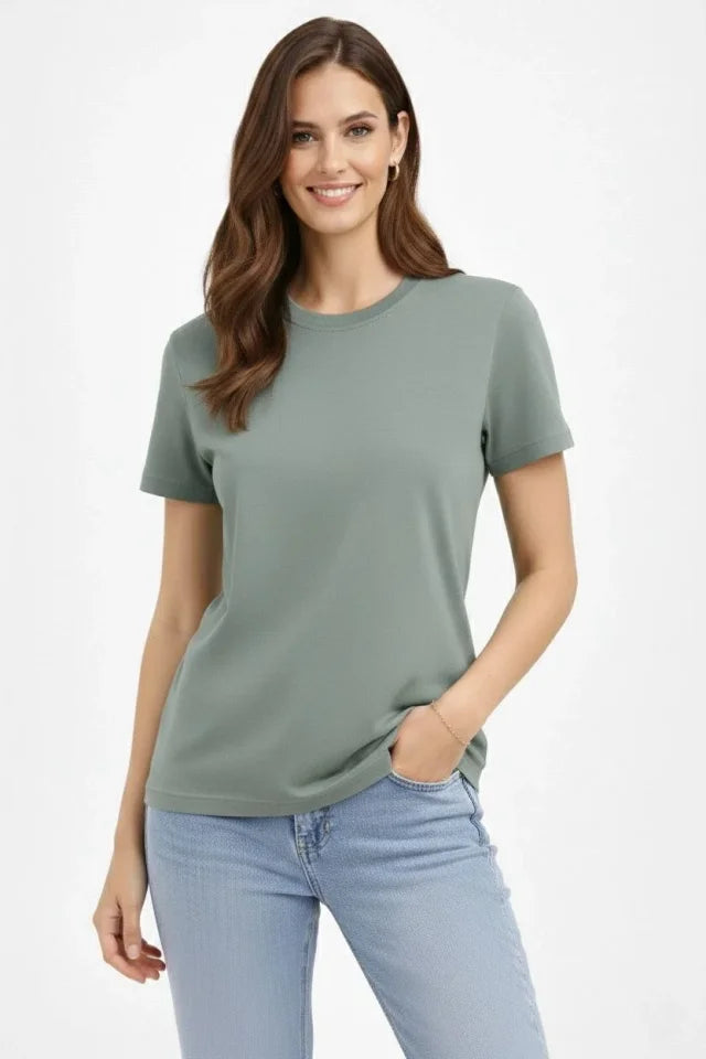 Bisiklet Yaka Tişört Regular Kalıp Basic Pamuklu Günlük Kullanım T-shirt - Mint Yeşili (184269)