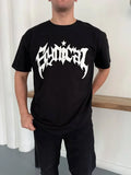 Erkek Bisiklet Yaka Ön Baskılı  Kısa Kollu Tişört Streetwear Günlük Basic Pamuklu T-shirt - Siyah (184272)