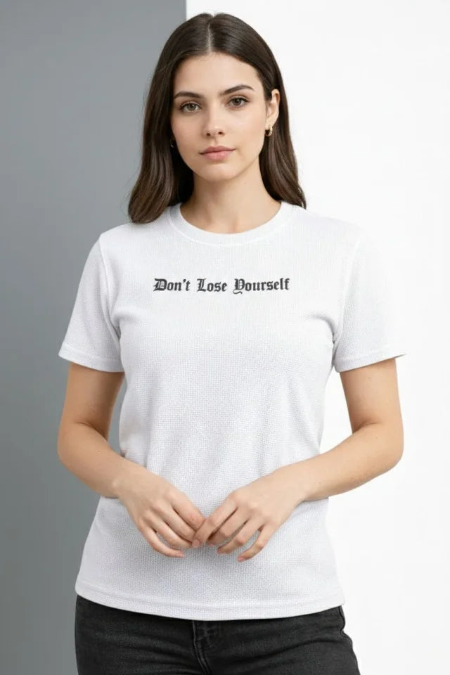 Wafıl Kumaş Tişört Regular Kalıp Bisiklet Yaka Baskılı Günlük Basic T-Shirt - Beyaz (184304)