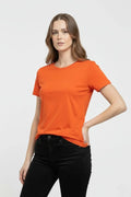 T-Shirt Bisiklet Yaka Slim Fit Likralı Tişört Günlük Basic Body - Turuncu (184438)