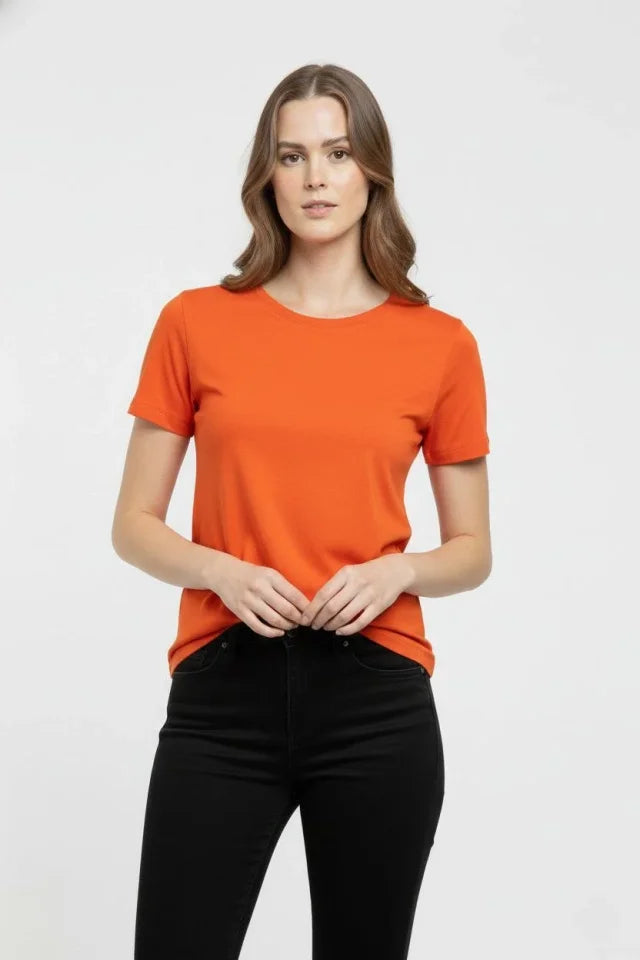 T-Shirt Bisiklet Yaka Slim Fit Likralı Tişört Günlük Basic Body - Turuncu (184438)