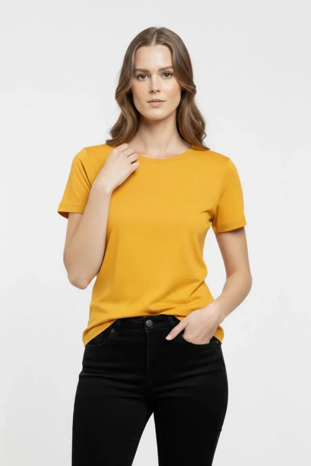 T-Shirt Bisiklet Yaka Slim Fit Likralı Tişört Günlük Basic Body - Sarı (184439)