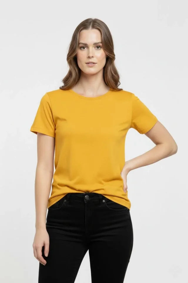 T-Shirt Bisiklet Yaka Slim Fit Likralı Tişört Günlük Basic Body - Sarı (184439)
