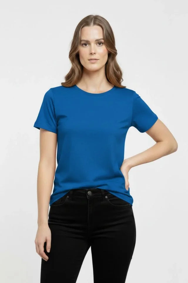 T-Shirt Bisiklet Yaka Slim Fit Likralı Tişört Günlük Basic Body - İndigo (184440)