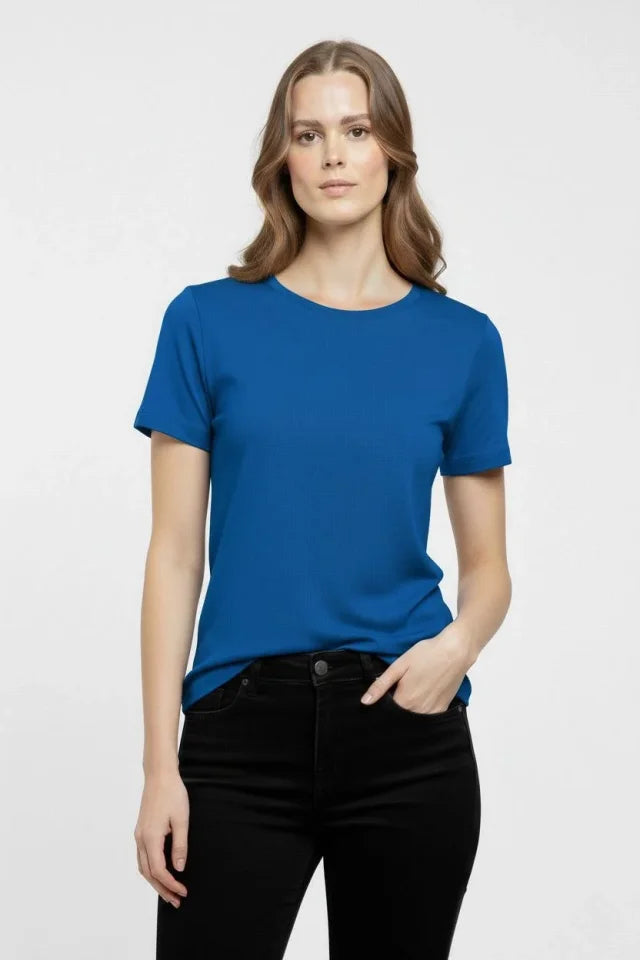 T-Shirt Bisiklet Yaka Slim Fit Likralı Tişört Günlük Basic Body - İndigo (184440)