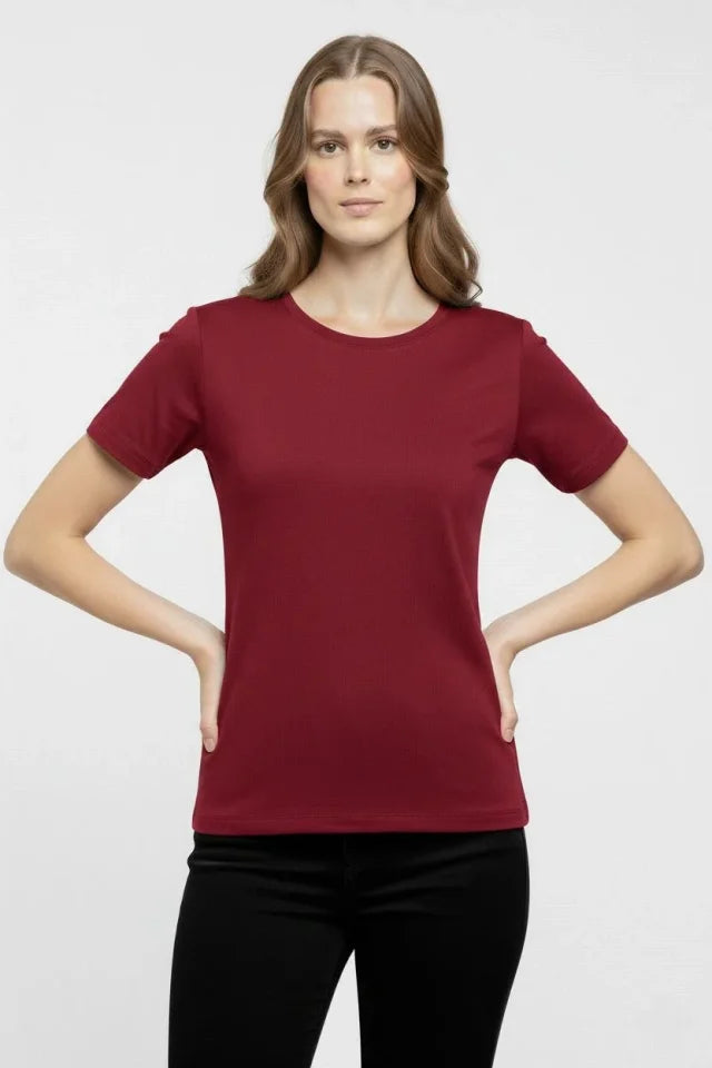 T-Shirt Bisiklet Yaka Slim Fit Likralı Tişört Günlük Basic Body - Bordo (184441)