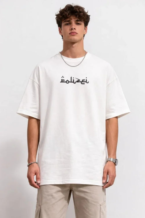 Erkek Bisiklet Yaka Baskılı Kısa Kollu Tişört Streetwear Günlük Basic Pamuklu T-shirt - Beyaz (184608)