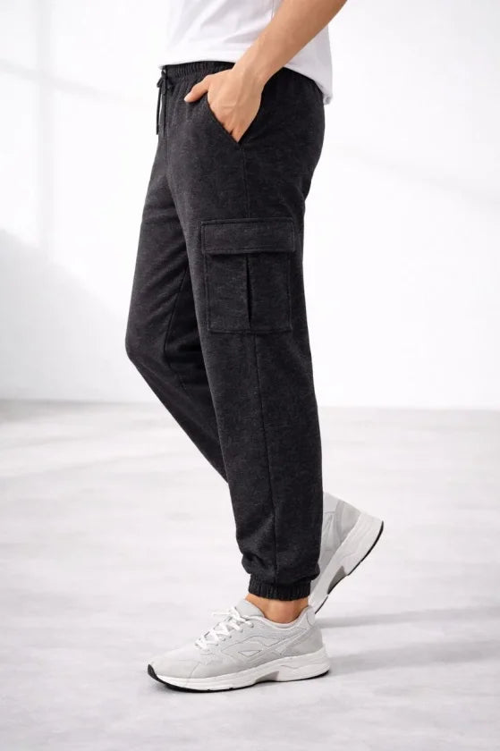 Erkek Jogger Eşofman Altı Regular Fit , Kargo Cepli, Lastikli Paça, Günlük Spor Pantolon - Füme (184955)