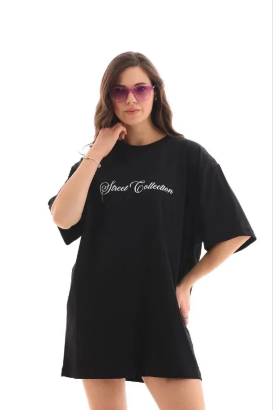 Baskılı T-Shirt Kısa Kol Bisiklet Yaka Regular Rahat Kalıp Günlük Tişört - Siyah (185461)