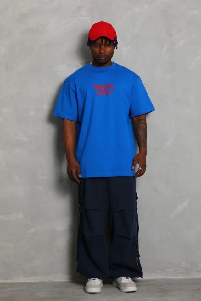Erkek Baskılı T-Shirt Kısa Kol Bisiklet Yaka Regular Fit Rahat Kalıp Günlük Tişört - Saks Mavisi (185468)