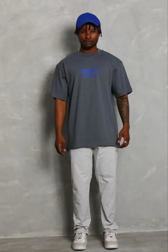 Erkek Baskılı T-Shirt Kısa Kol Bisiklet Yaka Regular Fit Rahat Kalıp Günlük Tişört - Füme (185469)