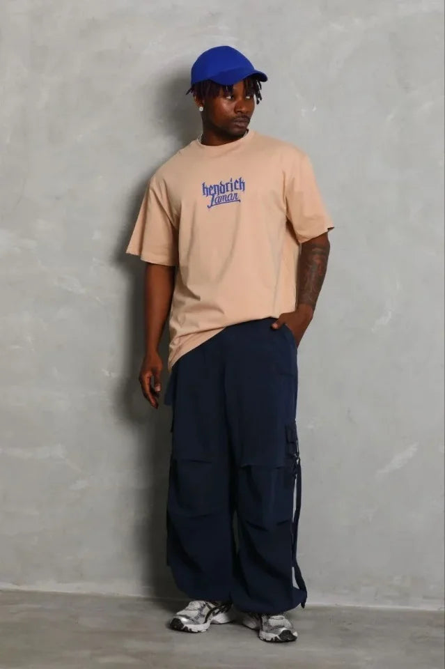 Erkek Baskılı T-Shirt Kısa Kol Bisiklet Yaka Regular Fit Rahat Kalıp Günlük Tişört - Bej (185471)
