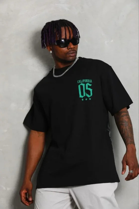Erkek Baskılı T-Shirt Kısa Kol Bisiklet Yaka Regular Fit Rahat Kalıp Günlük Tişört - Siyah (185474)