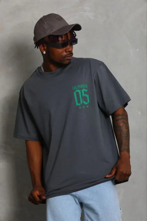 Erkek Baskılı T-Shirt Kısa Kol Bisiklet Yaka Regular Fit Rahat Kalıp Günlük Tişört - Füme (185476)