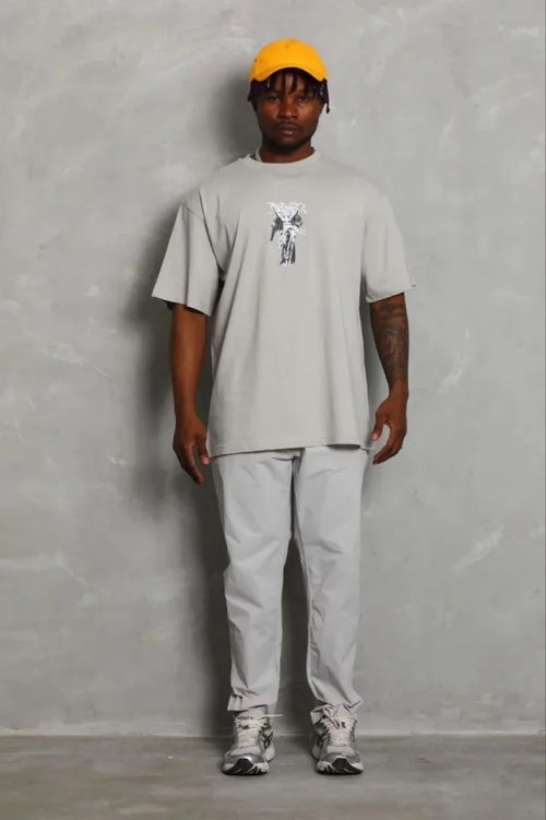 Erkek Baskılı T-Shirt Kısa Kol Bisiklet Yaka Regular Fit Rahat Kalıp Günlük Tişört - Gri (185484)