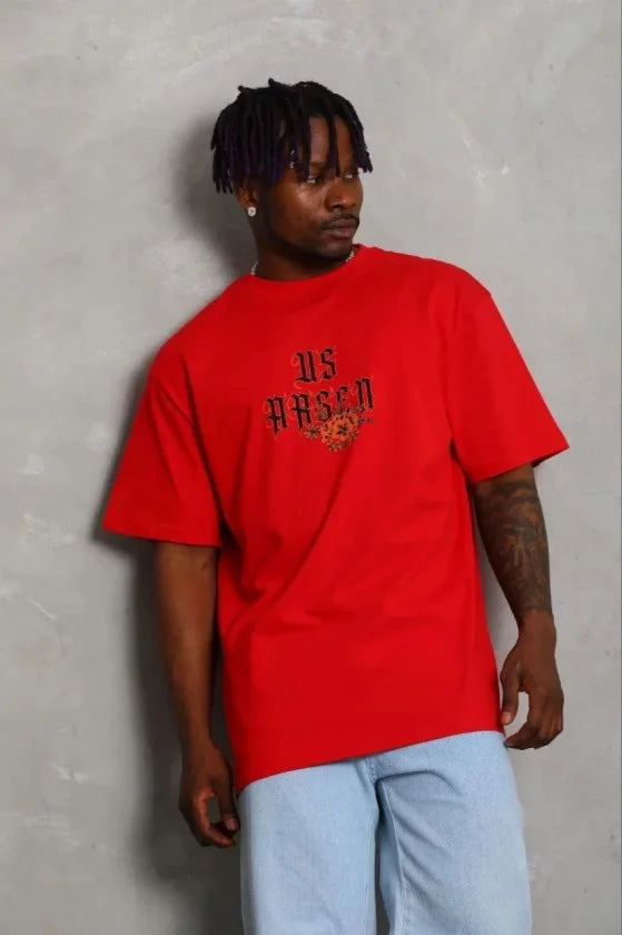 Erkek Baskılı T-Shirt Kısa Kol Bisiklet Yaka Regular Fit Rahat Kalıp Günlük Tişört - Kırmızı (185488)