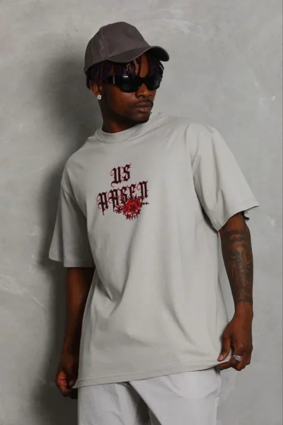 Erkek Baskılı T-Shirt Kısa Kol Bisiklet Yaka Regular Fit Rahat Kalıp Günlük Tişört - Gri (185489)