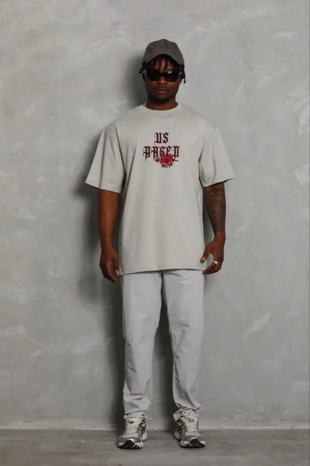Erkek Baskılı T-Shirt Kısa Kol Bisiklet Yaka Regular Fit Rahat Kalıp Günlük Tişört - Gri (185489)