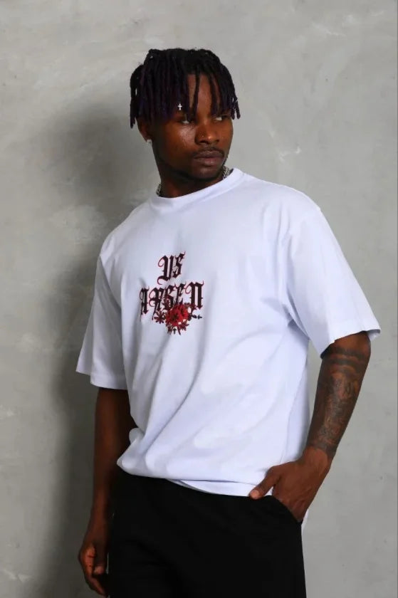Erkek Baskılı T-Shirt Kısa Kol Bisiklet Yaka Regular Fit Rahat Kalıp Günlük Tişört - Beyaz (185491)