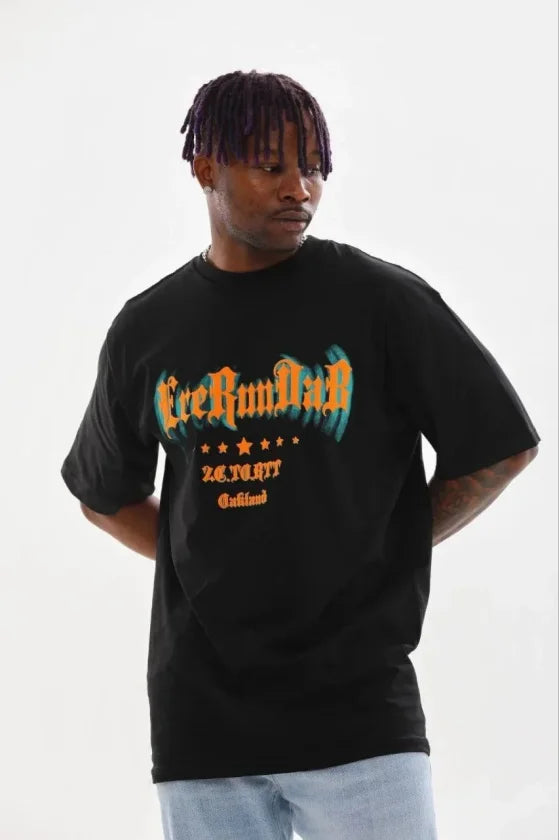 Erkek Baskılı T-Shirt Kısa Kol Bisiklet Yaka Regular Fit Rahat Kalıp Günlük Tişört - Siyah (185498)