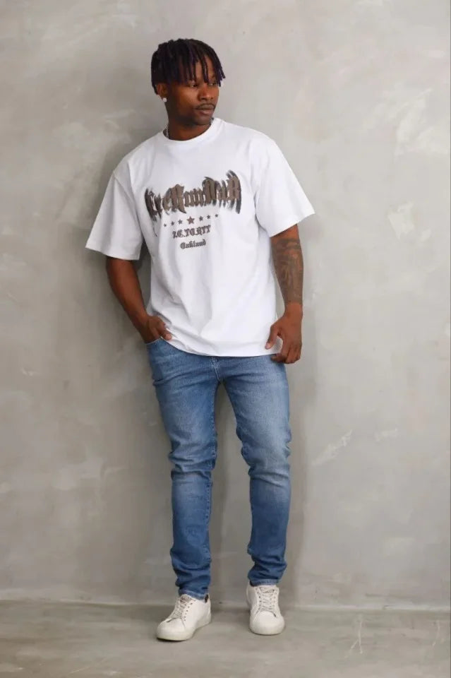 Erkek Baskılı T-Shirt Kısa Kol Bisiklet Yaka Regular Fit Rahat Kalıp Günlük Tişört - Beyaz (185500)
