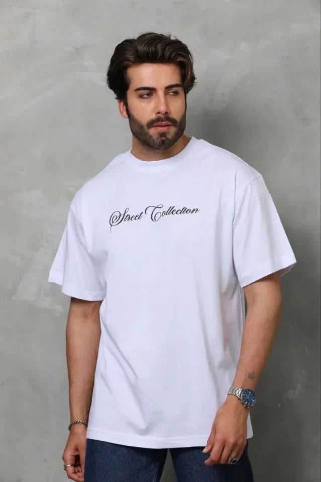 Erkek Baskılı T-Shirt Kısa Kol Bisiklet Yaka Regular Fit Rahat Kalıp Günlük Tişört - Beyaz (185504)
