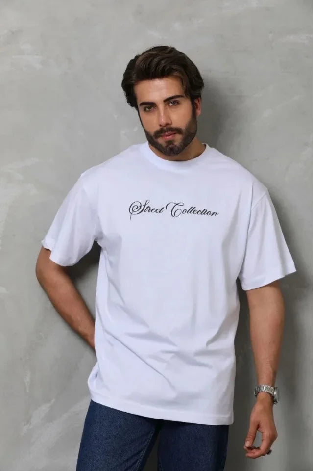 Erkek Baskılı T-Shirt Kısa Kol Bisiklet Yaka Regular Fit Rahat Kalıp Günlük Tişört - Beyaz (185504)