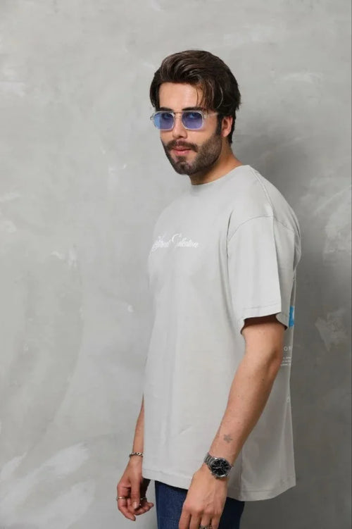 Erkek Baskılı T-Shirt Kısa Kol Bisiklet Yaka Regular Fit Rahat Kalıp Günlük Tişört - Gri (185505)