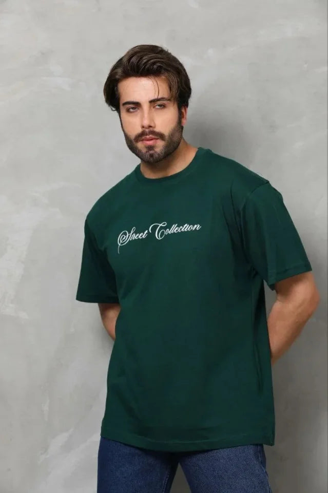 Erkek Baskılı T-Shirt Kısa Kol Bisiklet Yaka Regular Fit Rahat Kalıp Günlük Tişört - Çağla Yeşili (185506)