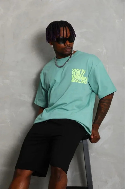 Erkek Baskılı T-Shirt Kısa Kol Bisiklet Yaka Regular Fit Rahat Kalıp Günlük Tişört - Mint Yeşili (185508)
