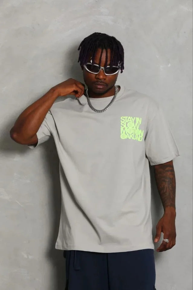 Erkek Baskılı T-Shirt Kısa Kol Bisiklet Yaka Regular Fit Rahat Kalıp Günlük Tişört - Gri (185511)