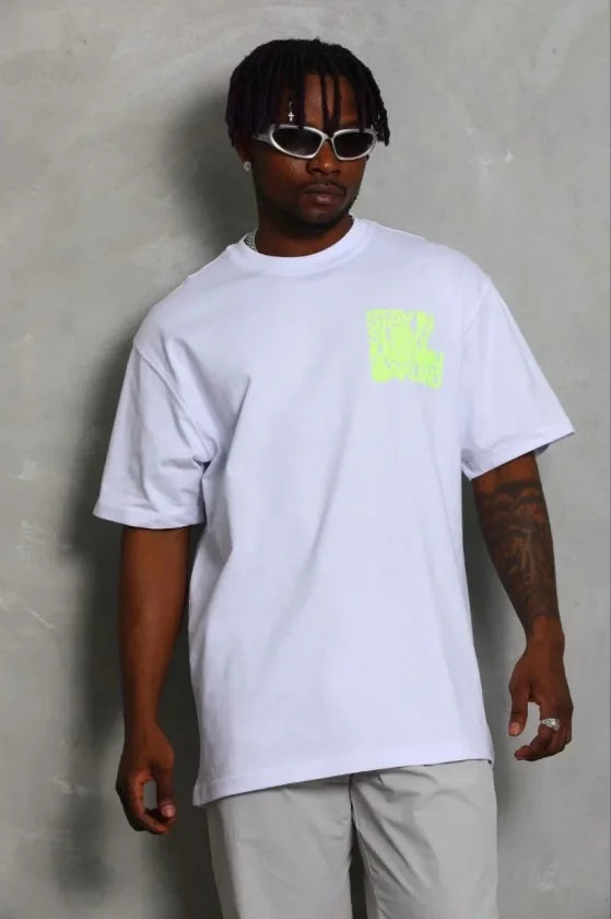 Erkek Baskılı T-Shirt Kısa Kol Bisiklet Yaka Regular Fit Rahat Kalıp Günlük Tişört - Beyaz (185512)