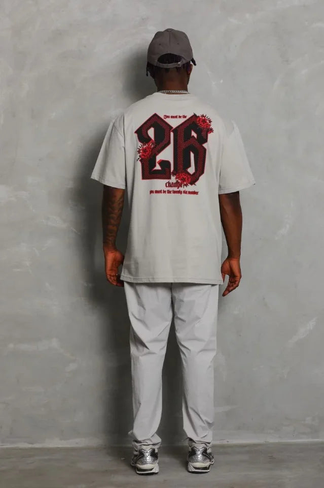 ERKEK Oversize Baskılı Bisiklet Yaka T-Shirt - Gri (185537)