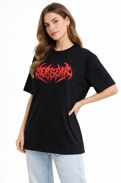 Baskılı T-Shirt Yazlık Kısa Kol Bisiklet Yaka Rahat Kalıp Tişört - Siyah (185764)