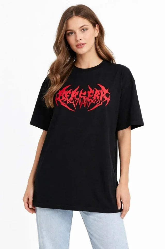Baskılı T-Shirt Yazlık Kısa Kol Bisiklet Yaka Rahat Kalıp Tişört - Siyah (185764)