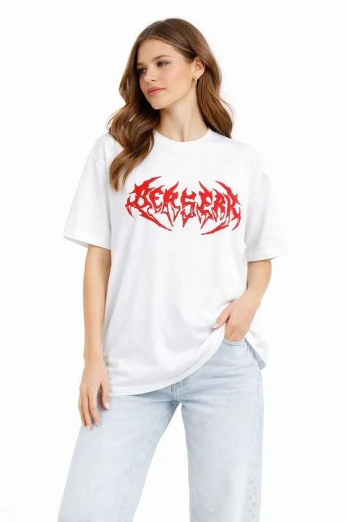 Baskılı T-Shirt Yazlık Kısa Kol Bisiklet Yaka Rahat Kalıp Tişört - Beyaz (185765)