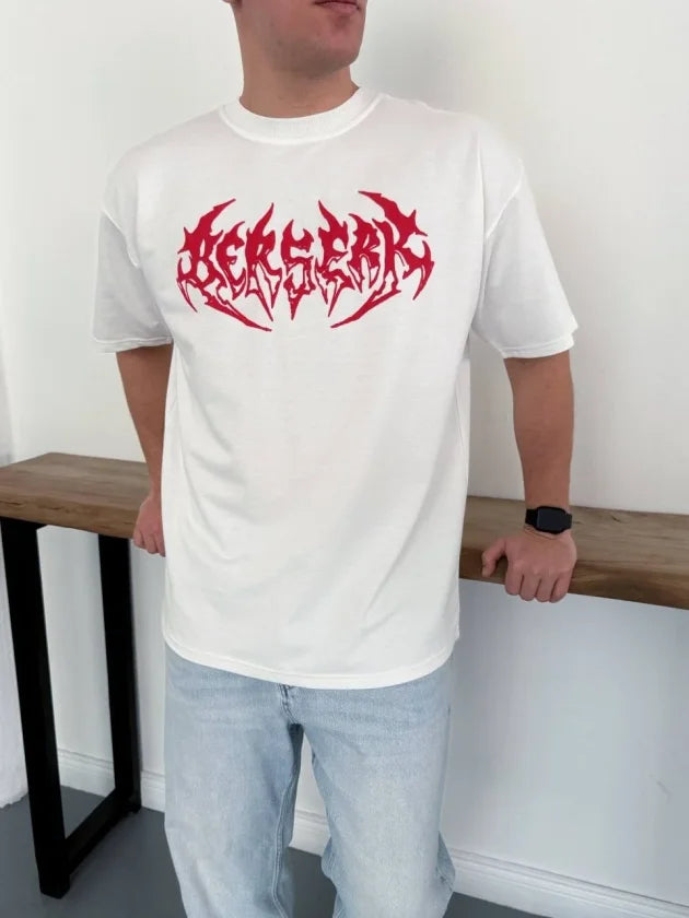 Erkek Baskılı T-Shirt Yazlık Kısa Kol Bisiklet Yaka Rahat Kalıp Tişört - Beyaz (185766)