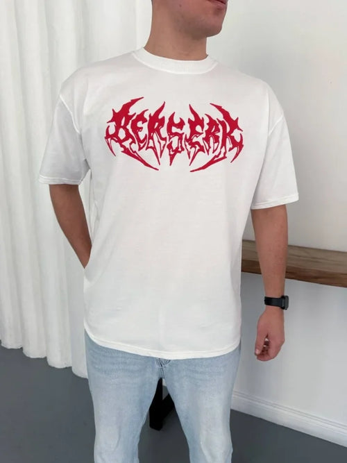 Erkek Baskılı T-Shirt Yazlık Kısa Kol Bisiklet Yaka Rahat Kalıp Tişört - Beyaz (185766)