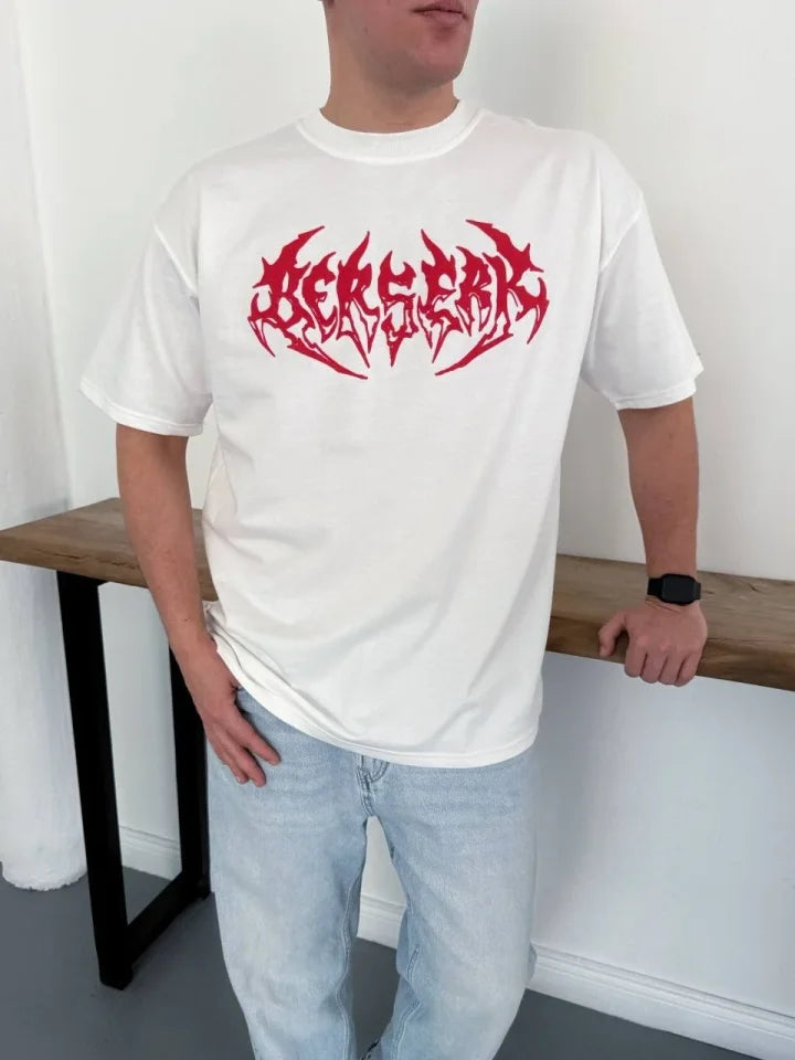 Erkek Baskılı T-Shirt Yazlık Kısa Kol Bisiklet Yaka Rahat Kalıp Tişört - Beyaz (185766)