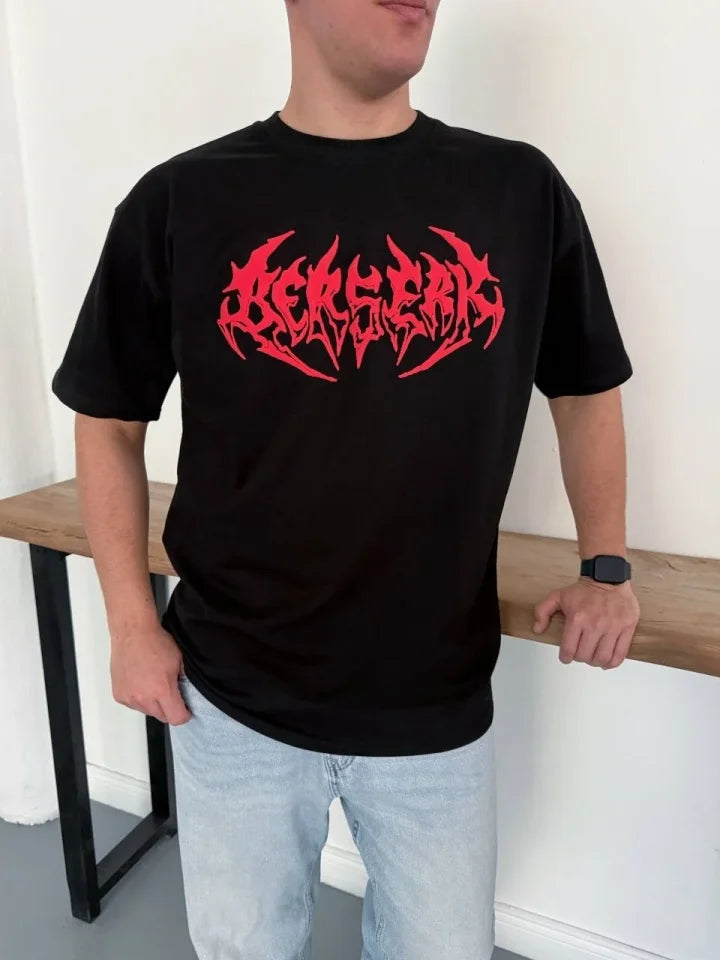 Erkek Baskılı T-Shirt Yazlık Kısa Kol Bisiklet Yaka Rahat Kalıp Tişört - Siyah (185767)