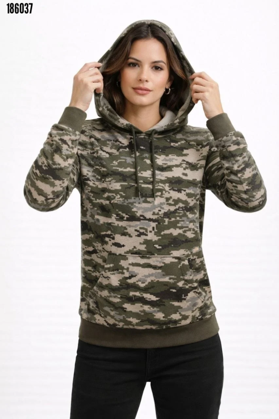 Kamuflaj Desenli 2 İplik 4 Mevsim Kapüşonlu Kanguru Cepli Hoodie Sweatshirt (186037)