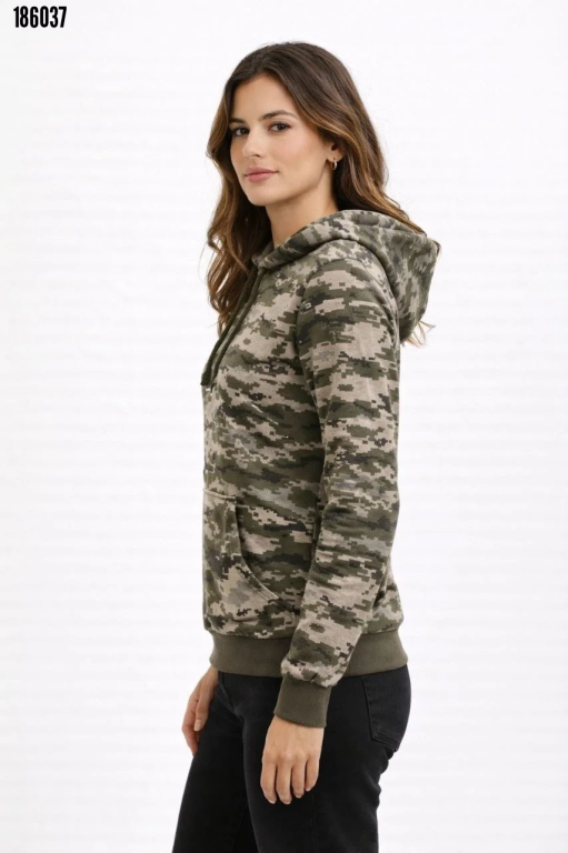 Kamuflaj Desenli 2 İplik 4 Mevsim Kapüşonlu Kanguru Cepli Hoodie Sweatshirt (186037)