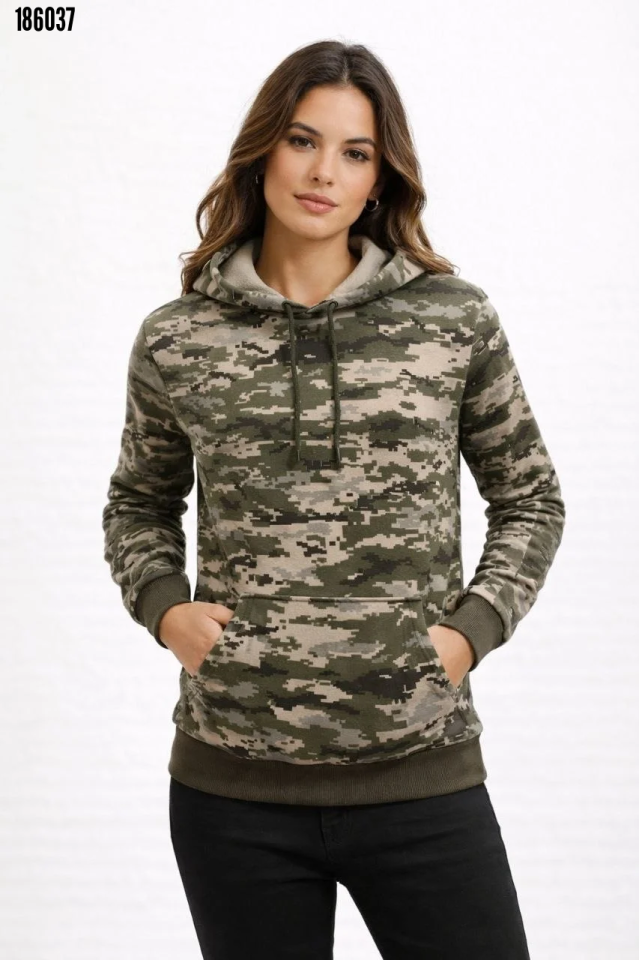 Kamuflaj Desenli 2 İplik 4 Mevsim Kapüşonlu Kanguru Cepli Hoodie Sweatshirt (186037)