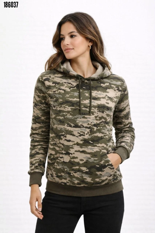 Kamuflaj Desenli 2 İplik 4 Mevsim Kapüşonlu Kanguru Cepli Hoodie Sweatshirt (186037)