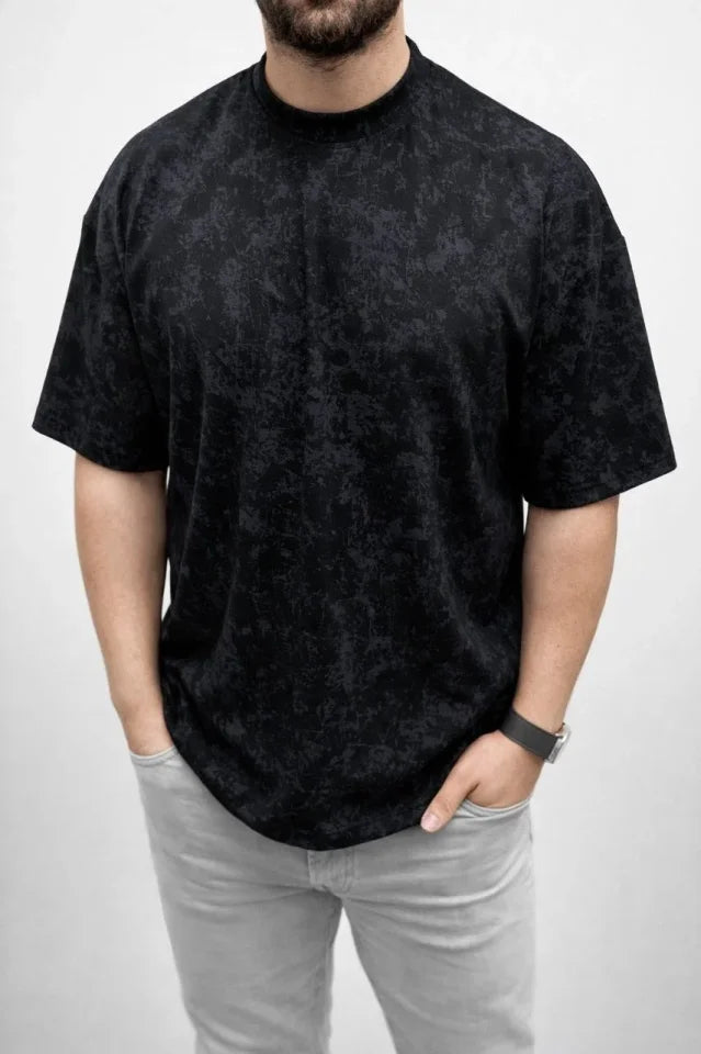 Erkek Premium Tişört OSY Yumuşak Dokulu Yıkamalı Oversize T-Shirt - Siyah (186163)