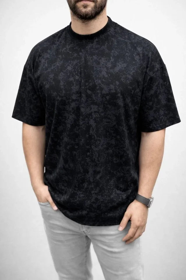 Erkek Premium Tişört OSY Yumuşak Dokulu Yıkamalı Oversize T-Shirt - Siyah (186163)