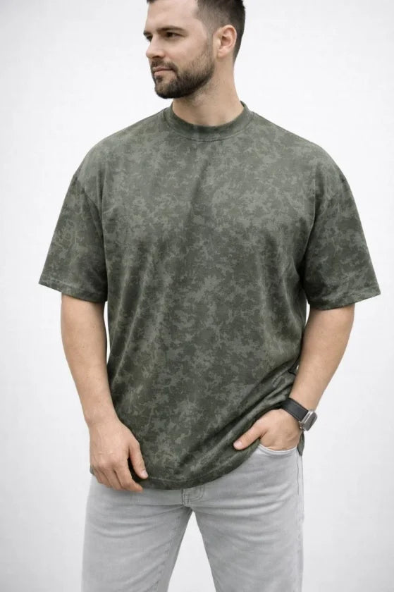 Erkek Premium Tişört OSY Yumuşak Dokulu Yıkamalı Oversize T-Shirt - Haki (186165)