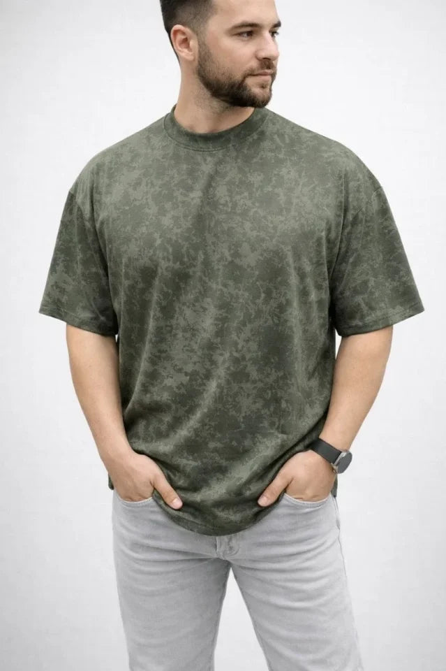 Erkek Premium Tişört OSY Yumuşak Dokulu Yıkamalı Oversize T-Shirt - Haki (186165)