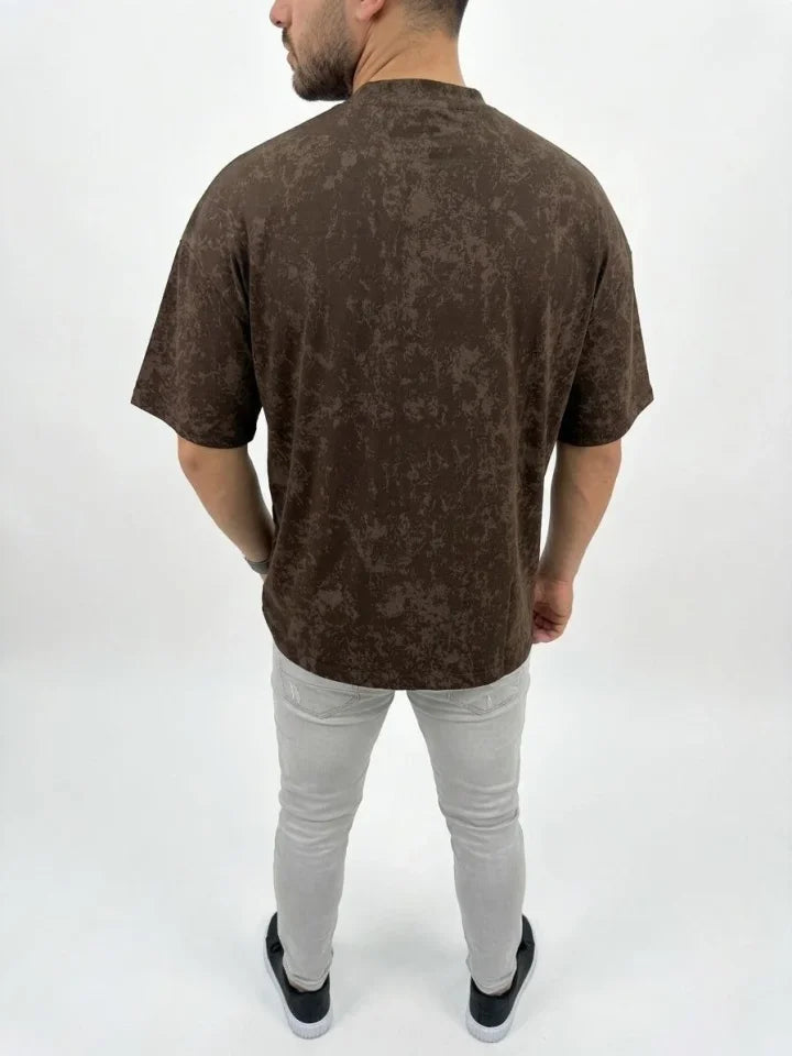 Erkek Premium Tişört OSY Yumuşak Dokulu Yıkamalı Oversize T-Shirt - Kahverengi (186166)